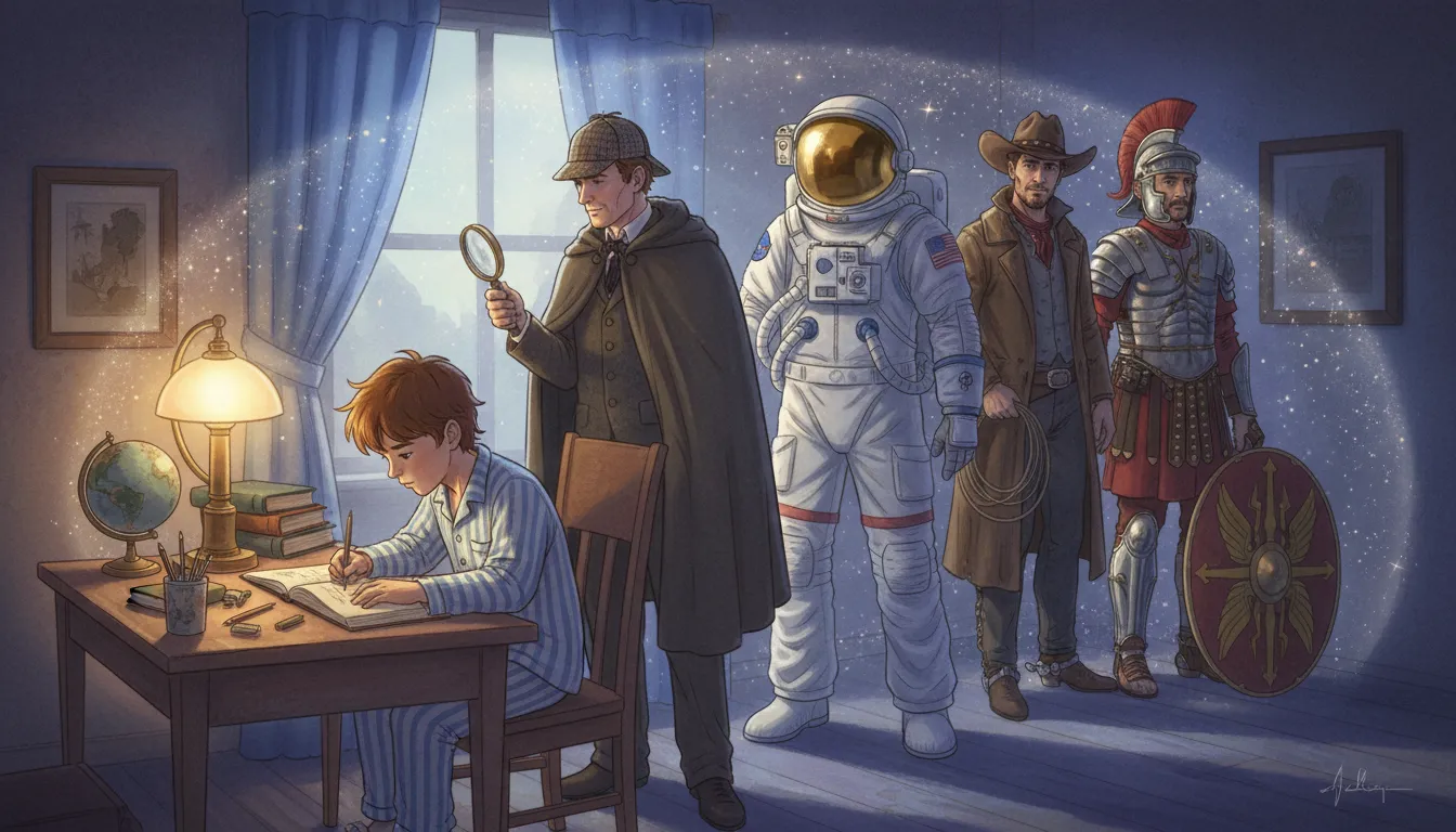 3 boy writing adventure characters